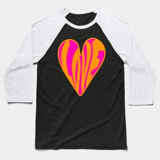 Hippie Style Love Heart, Orange and Pink Baseball T-Shirt